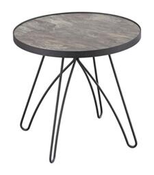 ASPECT Ines Side/End Table-Marble Glass Top,Black Metal Base, 48 diameter x 44(H) cm, ST55MRB