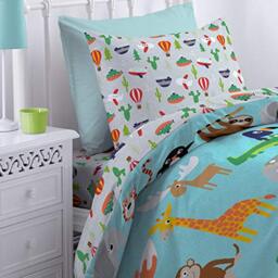 Catherine Lansfield Animal Adventures Duvet Cover Set 160 x 220 + 50 x 110 cm + Fitted Sheet White 90 x 200 cm