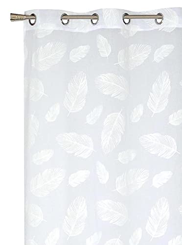 Atout Ciel Leaf Print Eyelet Net Curtain 140 x 240 cm White