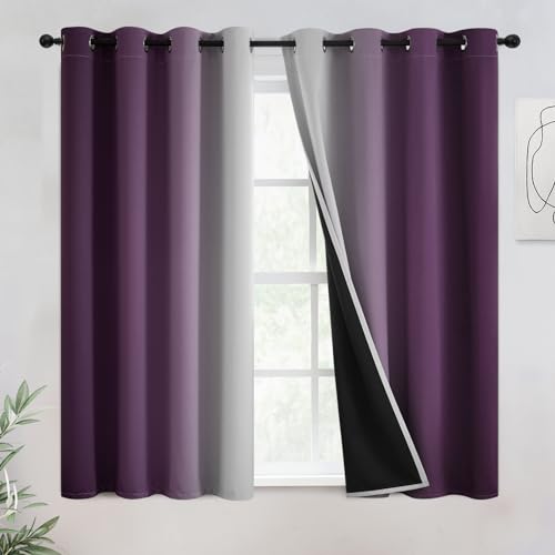 COSVIYA 100% Blackout Curtains & Drapes Ombre Purple Curtain 54 inch Length - Full Room Darkening Grommet Gradient Insulated Thermal Window Curtains for Bedroom/Living Room,52Wx54L inches???2 Panels