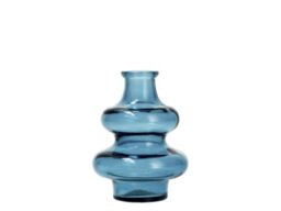 H&H Recycled Glass Vase Contoured Blue 16cm - Decorative Vase for Flowers, Small Floral Arrangements and Elegant Home Decor