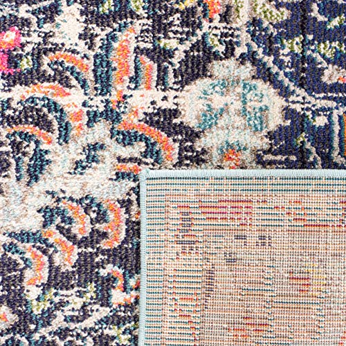 Safavieh Boho Rug for Living Room, Dining Room, Bedroom - Madison Collection, Short Pile, in Black and Teal, 122 X 122 cm