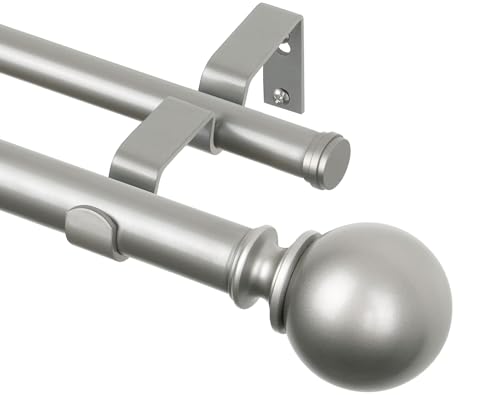 KAMANINA 1 Inch Double Curtain Rod 36 to 72 Inches(3-6 Feet), Antique Silver Curtain Rods for Windows 28 to 48 In, Telescoping drapery Rod for Bedroom, Dual Curtain Window Rod with Round Finials