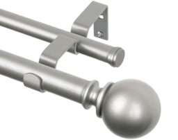 KAMANINA 1 Inch Double Curtain Rod 36 to 72 Inches(3-6 Feet), Antique Silver Curtain Rods for Windows 28 to 48 In, Telescoping drapery Rod for Bedroom, Dual Curtain Window Rod with Round Finials