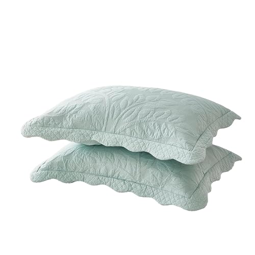 MarCielo 2 Pcs Farmhouse Cotton Quilted Pillow Shams (Standard, Aruba Blue) - 100% Cotton Comfort, Quilted Floral Texture, Durable Easy Care, Farmhouse Bedroom Decor for Adults, 2PCS