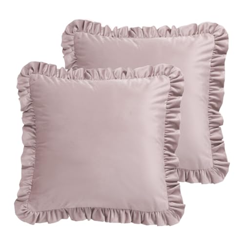 "bilin gaier Designer Velvet Solid Throw Pillow Cover,Set of 2,18""x18"" - Elegant Square Light Pink Decor Pillow Cover with Ruffles,Concealed Zipper Design,Sofa,Bedroom,Living Room,Lounge Chair"