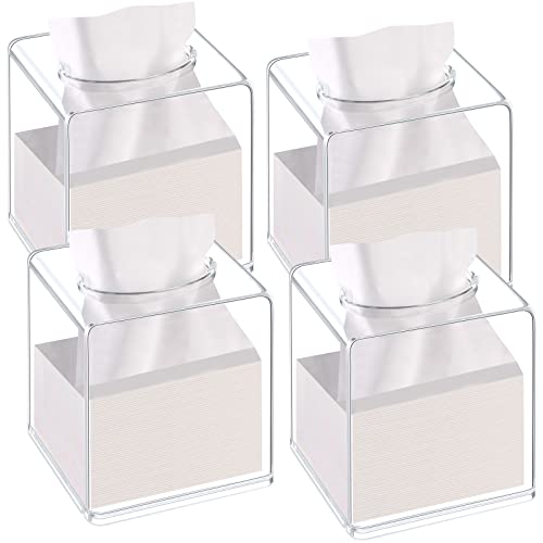 Potchen 4 Pack Acrylic Tissue Box Cover Square Clear Holder Cube Napkin Dispenser for Bathroom Bedroom Kitchen Car Office Counter and Table Facial 5.51 x 5.12 x Inch