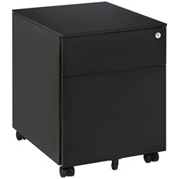 Vinsetto 2-Drawer Vertical File Cabinet, Lockable Steel Filing Cabinet with Pencil Tray and Hanging Bar for A4, Letter, Legal-sized Files, Fully Assembled Except Casters, Black