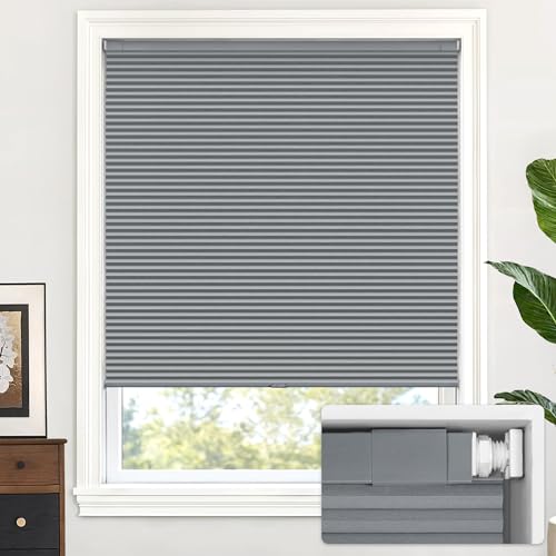 LazBlinds Cordless Cellular Shades No Tools No Drill Blackout Cellular Blinds for Window Size 25'' W x 48'' H, Dark Grey