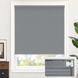 LazBlinds Cordless Cellular Shades No Tools No Drill Blackout Cellular Blinds for Window Size 25'' W x 48'' H, Dark Grey