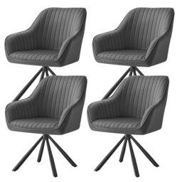 SONGMICS Set of 4 Dining Room Chairs, Kitchen Chairs, Swivel Chairs, Velvet, Upholstered Chairs with Armrests, Maximum Load 120 kg, Steel Legs, for Dining Room, Kitchen, Grey/Ink Black, KDC161G14V1