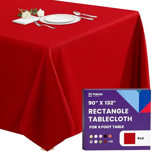 Gee Di Moda Rectangle Tablecloth - 90 x 132 Inch Red Table Cloth for 6 Foot Table with Floor-Length Drop - Heavy Duty Washable Fabric - 6 Ft Buffet Table, Holiday Party, Wedding & Baby Shower
