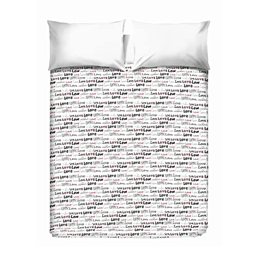 PENSIERI DELICATI Double Bed Cover 260 x 280 cm, Single Sheet 100% Cotton Pique, Ideal as a Furniture Cover, 2 Seater Bed Cover, Love Love Grey Pattern, 100% Made in Italy