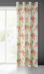 Eurofirany MARI Microfibre Curtain with Floral Pattern and Eyelets 140 x 250 cm Airy Light Semi-Transparent Patterned White and Red