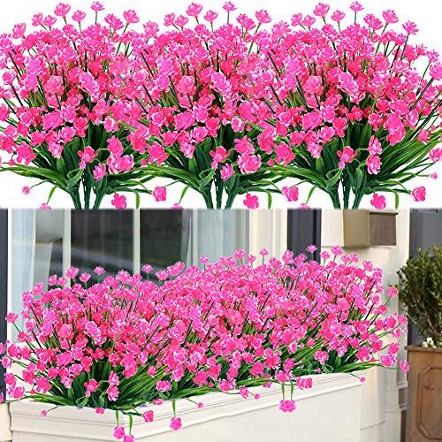 ArtBloom 20 Bundles Outdoor Artificial Fake Flowers UV Resistant Shrubs Plants, Faux Plastic Greenery for Indoor Outside Hanging Plants Garden Porch Window Box Home Wedding Farmhouse Decor (Pink)