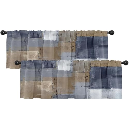 Emvency 2 Pack Valances Window Treatments, Grey and Brown Painting Art Modern Abstract Blackout Adjustable for Living Room Bathroom Bedroom Kitchen Over Sink, 18x52 Inch Rod Pocket Valances