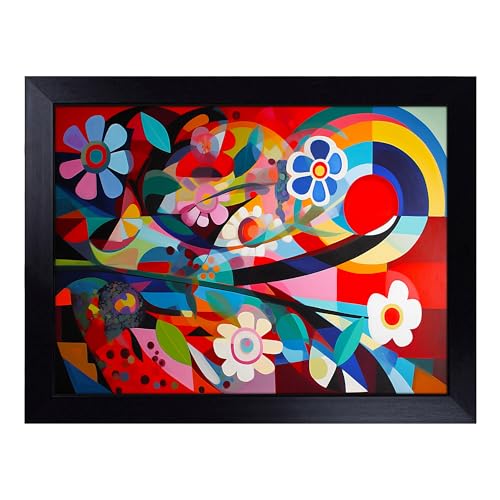 Lap Tray with Bean Bag Cushion, Constructivism Flowers - Handmade in the UK, Raised Wooden Edge, Padded Cushion, Heat-Resistant Wipe-Clean Surface, for Meals, Laptops and Crafts