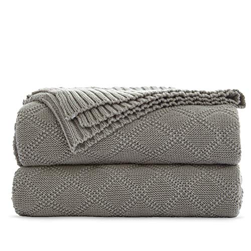 Cable Knit Cotton Gray Throw Blanket for Couch Sofa Beach Chair Bed Home Decorative Soft Warm Cozy Knitted Blankets ???Grey 50 x 60 Inch Gift a Washing Bag