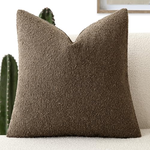 Foindtower Decorative Textured Boucle Throw Pillow Covers Accent Solid Pillow Cases Neutral Soft Cozy Couch Cushion Case for Chair Sofa Bedroom Living Room Home Decor 16x16 Inch,1PC,Chocolate