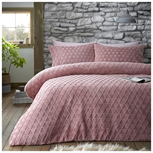 Gaveno Cavailia Premium Soft Teddy Nuevo Duvet Cover, Easycare Fluffy Geometric Shapes Bedding Quilt Set & Pillowcases, Single Size, Blush Pink