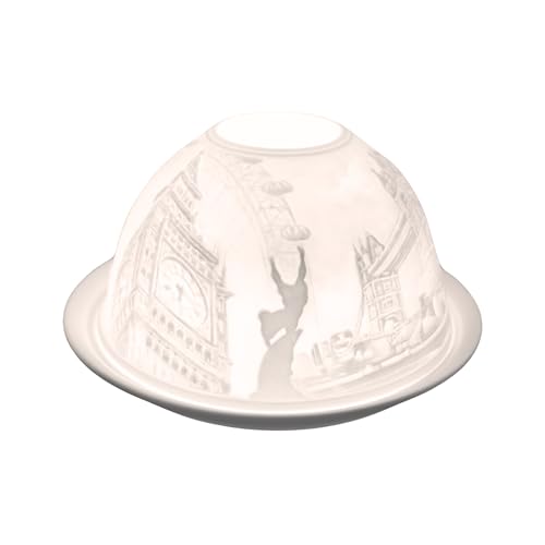 Nordic Lights London Scene Porcelain Tealight Holder Dome - Candle Holder Projecting 3D Image Use With Scented Candle, LED Light - Perfect Living Room Decor Lights - Shade & Plate Set with Gift Box