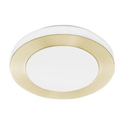 Eglo LED Ceiling Light Panel Capri, Flush Mount Bathroom lamp Made of White and Brushed Brass Steel, Round Kitchen and Hallway Lighting, Warm White, IP44