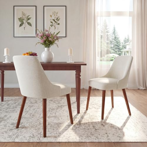 Dining Chairs Set of 2, Upholstered Dining Room Chairs with Ergonomic High Back, Thick Padded Seat, Skin-Friendly Fabric, Solid Wood Frame Kitchen Chairs for Dining Room, Kitchen, Living Room, Beige