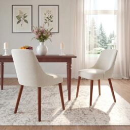 Dining Chairs Set of 2, Upholstered Dining Room Chairs with Ergonomic High Back, Thick Padded Seat, Skin-Friendly Fabric, Solid Wood Frame Kitchen Chairs for Dining Room, Kitchen, Living Room, Beige