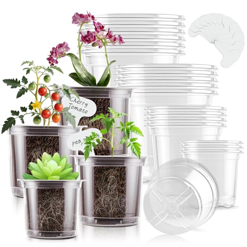 SupKing Clear Nursery Pots 6/5/4/3.5 Inch 20pcs Plastic Seed Starter Plant Flower Pot with Drainage Holes for Transplanting Succulents Cuttings Seedlings15 Labels