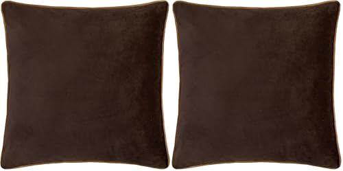 furn. Meridian Cushion Cover – Luxury Contrast Piped Velvet Decorative Case (Chocolate/Caramel - 55x55cm) (Pack of 2)