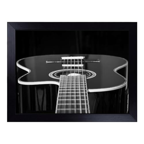 Lap Tray with Bean Bag Cushion, Guitar Black And White Art - Handmade in the UK, Raised Wooden Edge, Padded Cushion, Heat-Resistant Wipe-Clean Surface, for Meals, Laptops and Crafts