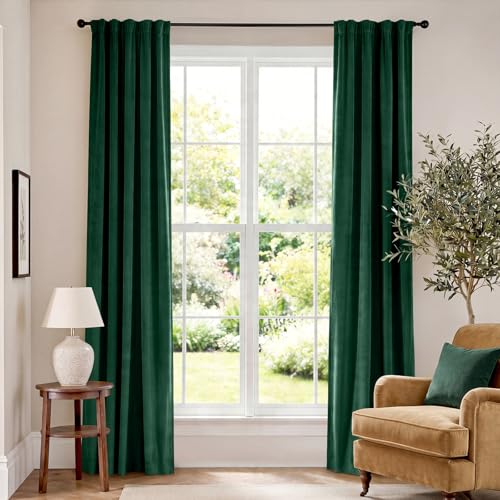 "Lazzzy Velvet Curtains, Emerald Green, Blackout Curtains for Bedroom, Living Room, Privacy, Home Decor, Rod Pocket, 84"" Length, 2 Panels, W 42"" x L 84"""