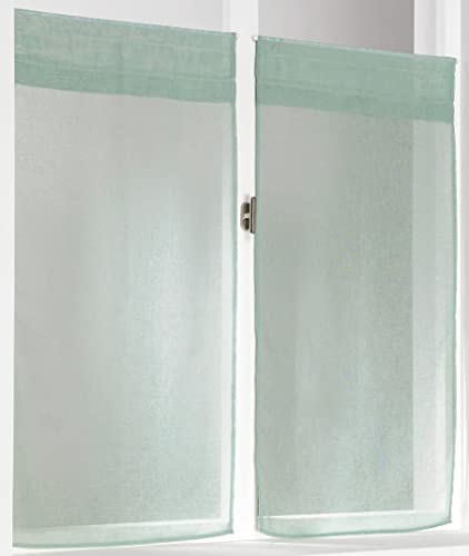 Linder Kaolin 0169/41/427 Pair of Straight Window Curtains with Rod Pocket 45 x 90 cm Clear Point Sea Green