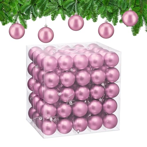 Relaxdays Christmas Baubles, Set of 100, Festive Tree Ornaments, D: 6 cm, Holiday Decorations, Plastic, Matte, Pink