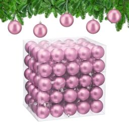Relaxdays Christmas Baubles, Set of 100, Festive Tree Ornaments, D: 6 cm, Holiday Decorations, Plastic, Matte, Pink