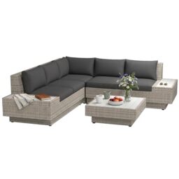 Outsunny 4 Pieces Rattan Garden Furniture Set Corner Sofa Light Grey