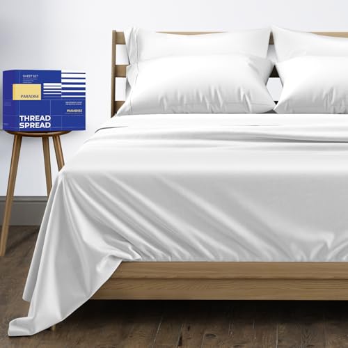 THREAD SPREAD True Luxury 100% Egyptian Cotton - Genuine 1000 Thread Count 6 Piece Sheet Sets - Fits Mattress Upto 18'' Deep Pocket (King - 6 PC Set, White)