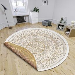 NORTHRUGS Porto Indoor and Outdoor Reversible Rug - Round, Flat Weave, Boho Design, Oeko-Tex, Weatherproof and UV-Resistant for Balcony, Patio, Garden - Ochre, Diameter 100 cm