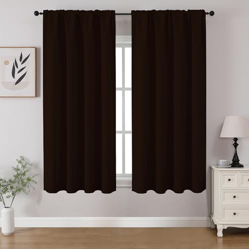 CUCRAF Blackout Curtains Room Darkening Window Curtain Panels, Rod Pocket Thermal Insulated Solid Drapes for Bedroom Living Room, Set of 2 Panels. 52 x 45 inch, Chocolate