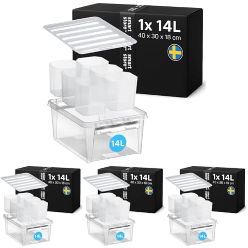 SmartStore - Plastic Storage Box with Lid Classic 14L (40x30x18cm) -Plastic Storage Drawers with Lid-Food-Safe Material-Kitchen & Organisation-Durable Container for Home & Office-10-Year Warranty