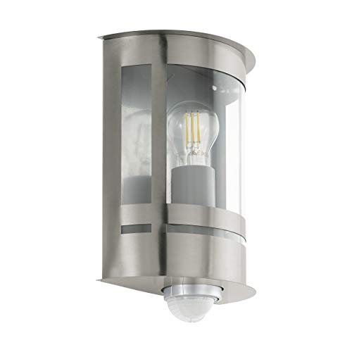 EGLO Tribano Outdoor Wall Lamp, 1 flame Exterior Light incl. Motion Detector, Sensor Wall Light made of Galvanized Steel, Stainless Steel and Plastic, Colour: Silver, Socket: E27, IP44