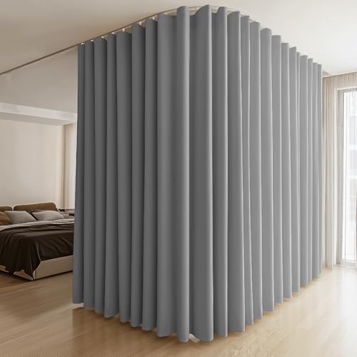 MaKefeile Room Divider Curtain with Flexible Bendable Track Set W150??H108in 1 Panel Grey Curtain and White Track