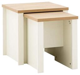 GFW Lancaster Cream and Oak Nest of Tables, Set of 2 Nesting Side Tables, Country Style Living Room Furniture with Oak Effect Tops