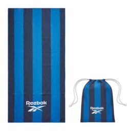 Reebok Sand Free Beach Towel - Quick Dry Microfibre Towel - Lightweight & Compact - Includes Carry Bag - Large Travel Towel for Pool, Gym & Travel Essentials - 90 x 180cm, Navy/Blue Stripe