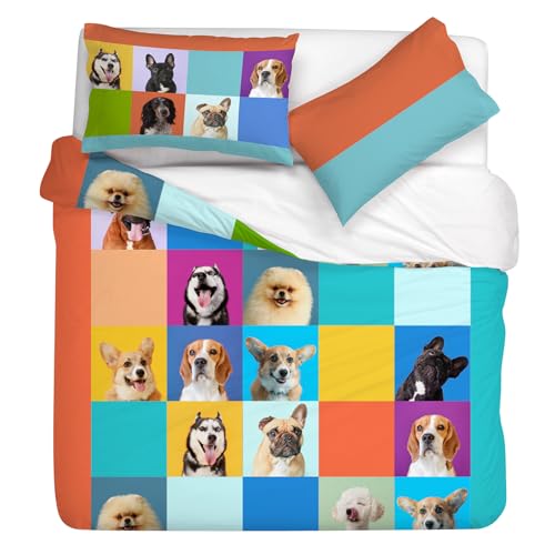 Gabel Dogs Duvet Cover Set, 250 x 205 cm, Pure Cotton, Multicoloured, Digital Photo Print