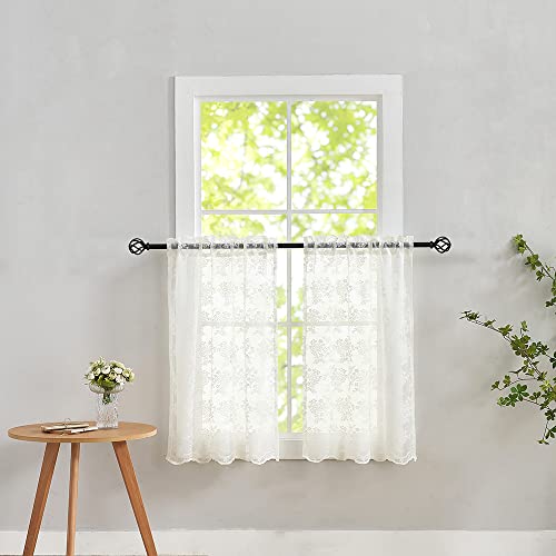 YJ YANJUN Lace Curtains - 36 Inch Length Ivory Country Cafe Sheer Tier Curtains for Kitchen & Bathroom - 2 Panels, 26 x 36 Inch