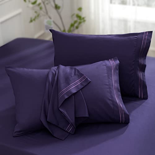 "Aormenzy Microfiber Pillow Cases - Standard Size Set of 2-1800 Thread Count Ultra Soft Purple Pillowcases - Wrinkle Resistant Pillow Covers with Envelope Closure - 20"" x 26"""
