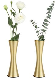 Vixdonos 6.7 inch Brass-Toned Metal Vase Small Flower Vase Set of 2 Modern Decorative Vase for Home Decor, Wedding or Gift(Gold)