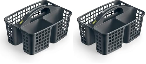 Mery - Cleaning Products Basket - Under Sink Cleaning Products Organizer - Sink Storage - 3 Compartments - Durable Material - Dark Grey - 23.4 x 31 x 19 cm (Pack of 2)