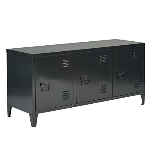 FURNITURE-R France Matapouri Black lT TV Metal Storage Locker, Filing Cabinet, 2 Layers, 3 Doors, Size 120 x 40 x 58 cm, Matte, Standard, Alloy Steel